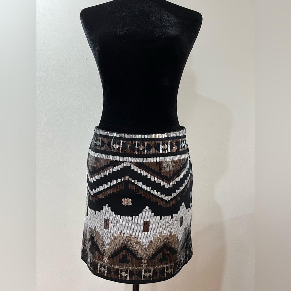Gorgeous and shiny Express Black, White, Brown Embellished Mini Skirt!